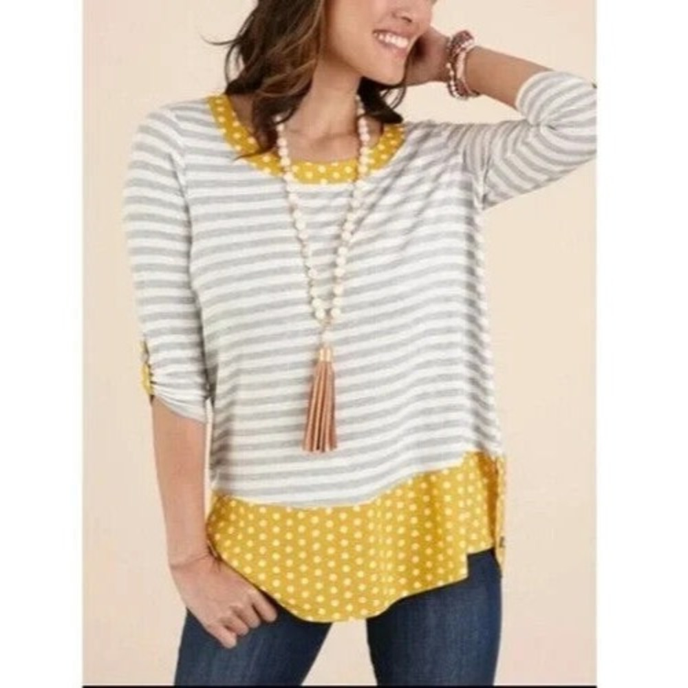 MATILDA JANE Gray/Yellow ONCE UPON A TIME ORACLE Knit Blouse/Tunic Top Sz M
